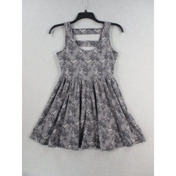 Hot Topic Gray Floral Lace Skater Dress With Cutout Back Design Size M - Picture 1 of 13